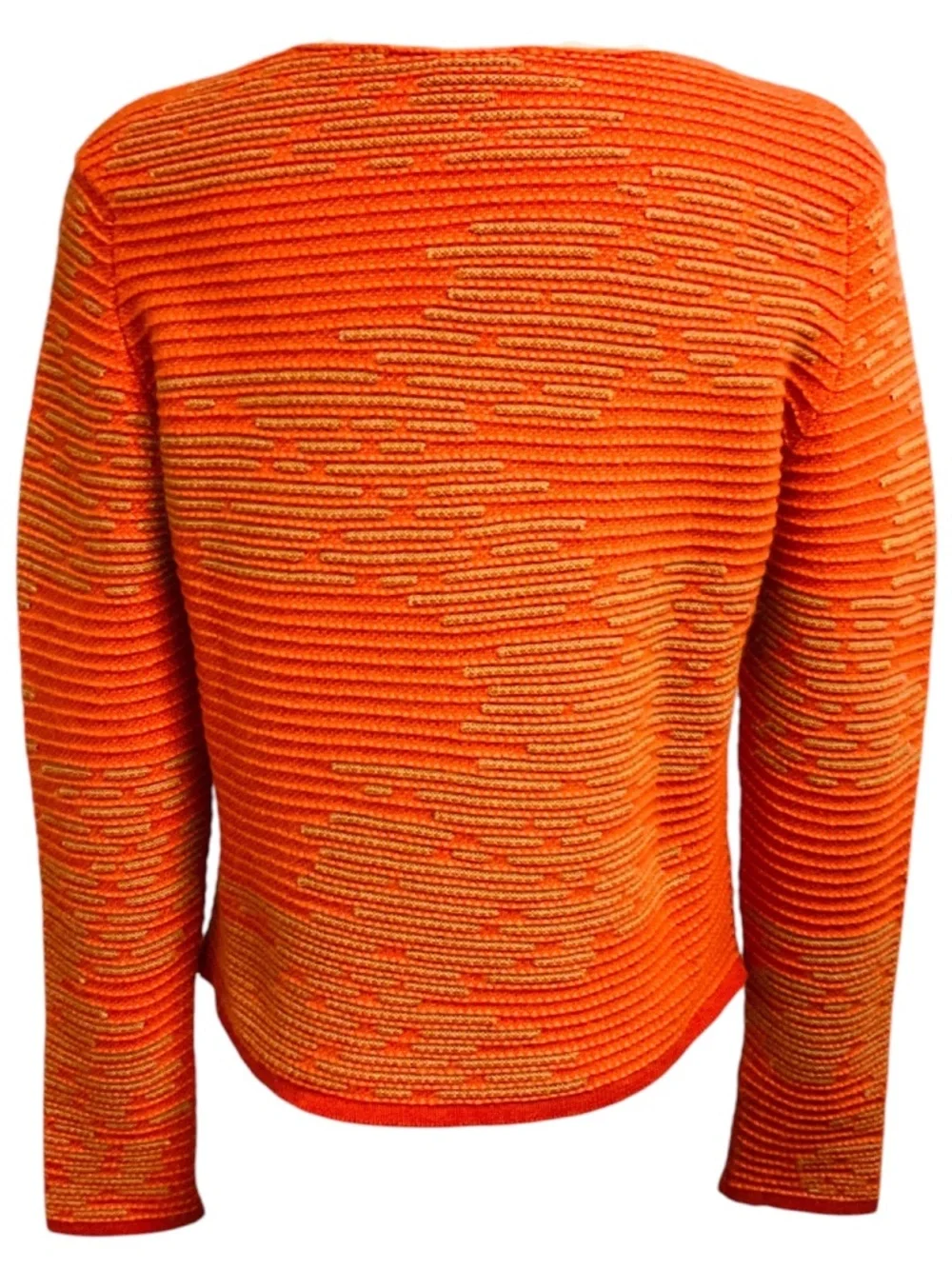 CHANEL RARE ORANGE / TAN RIBBED CASHMERE KNIT PULLOVER SWEATER WITH CC LOGO PLAQ